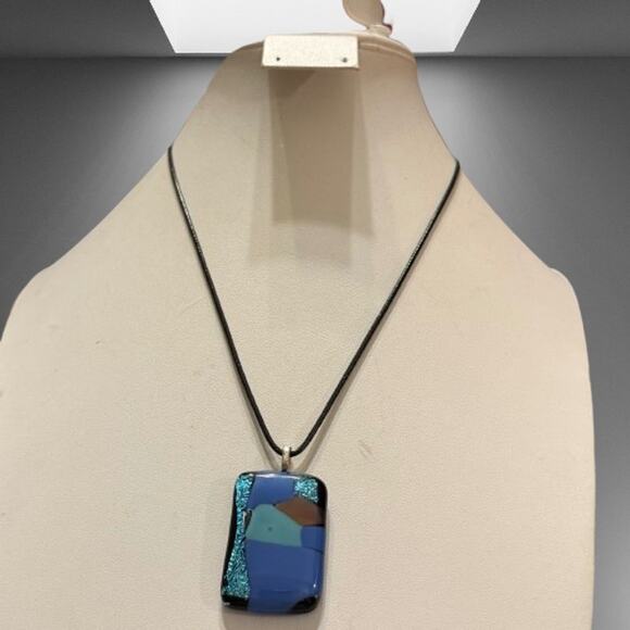 Sparkly Blue Artisan Fused Glass Pendant - Picture 3 of 9